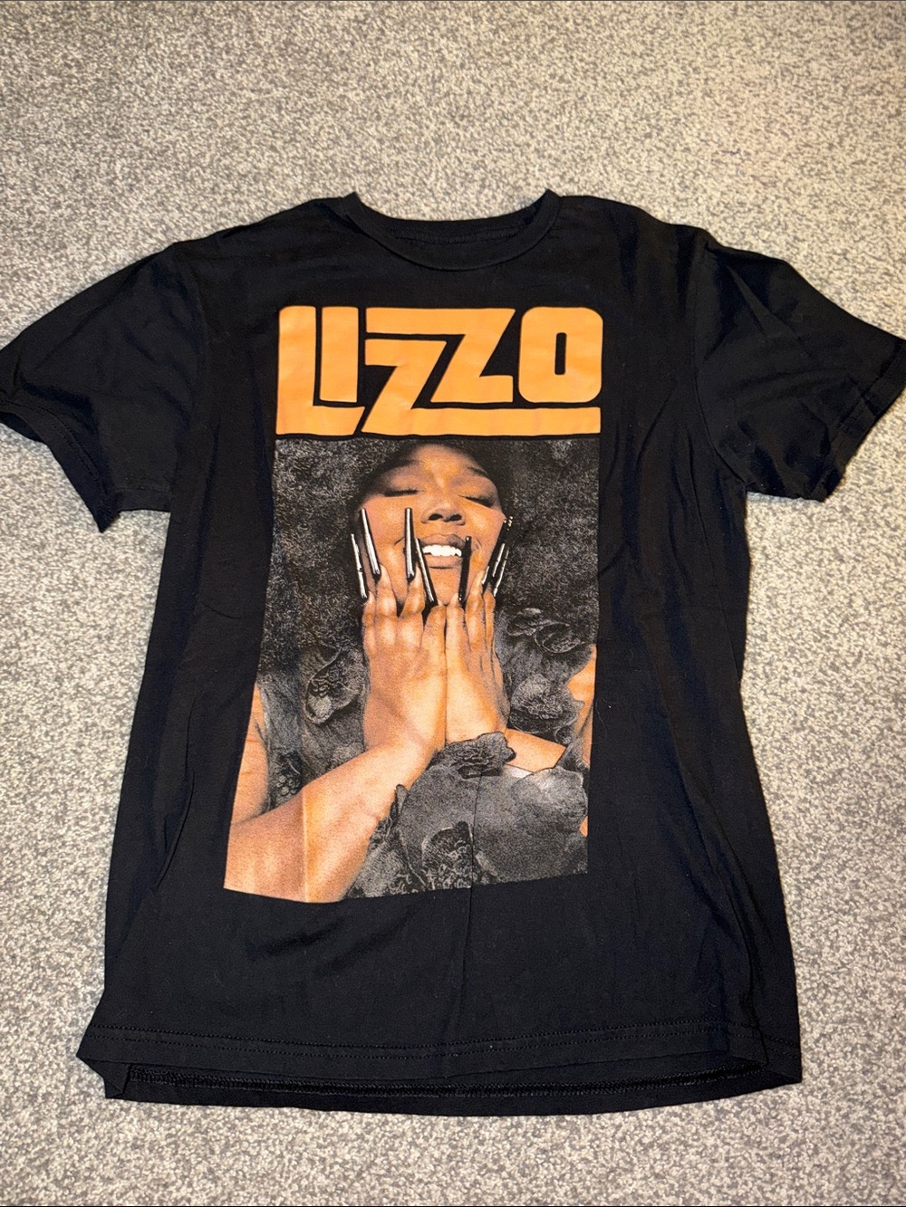 Black Short Sleeve Graphic Tee with Orange Print - Women's Top